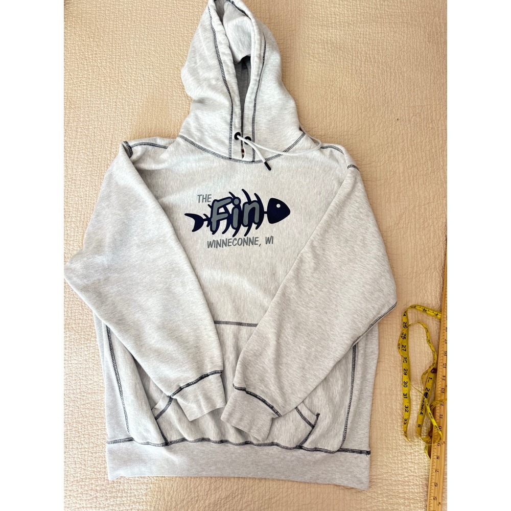 Pro-Weave‎ The Fin Winneconne WI Hoodie 2X Gray Fish Graphic Sweatshirt